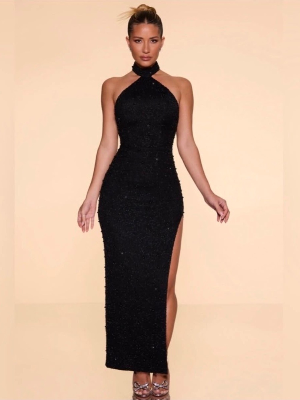 Oh Polly Positano Embellished High Neck Split Maxi Dress size US 0